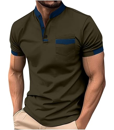 Amazon.com: Mens Collarless Golf Polos Shirts Short Sleeve Solid